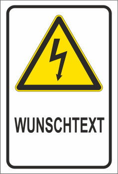 Warnschild im Hochformat Starkstrom Lebensgefahr mit Wunschtext und Symbol nach DIN 7010